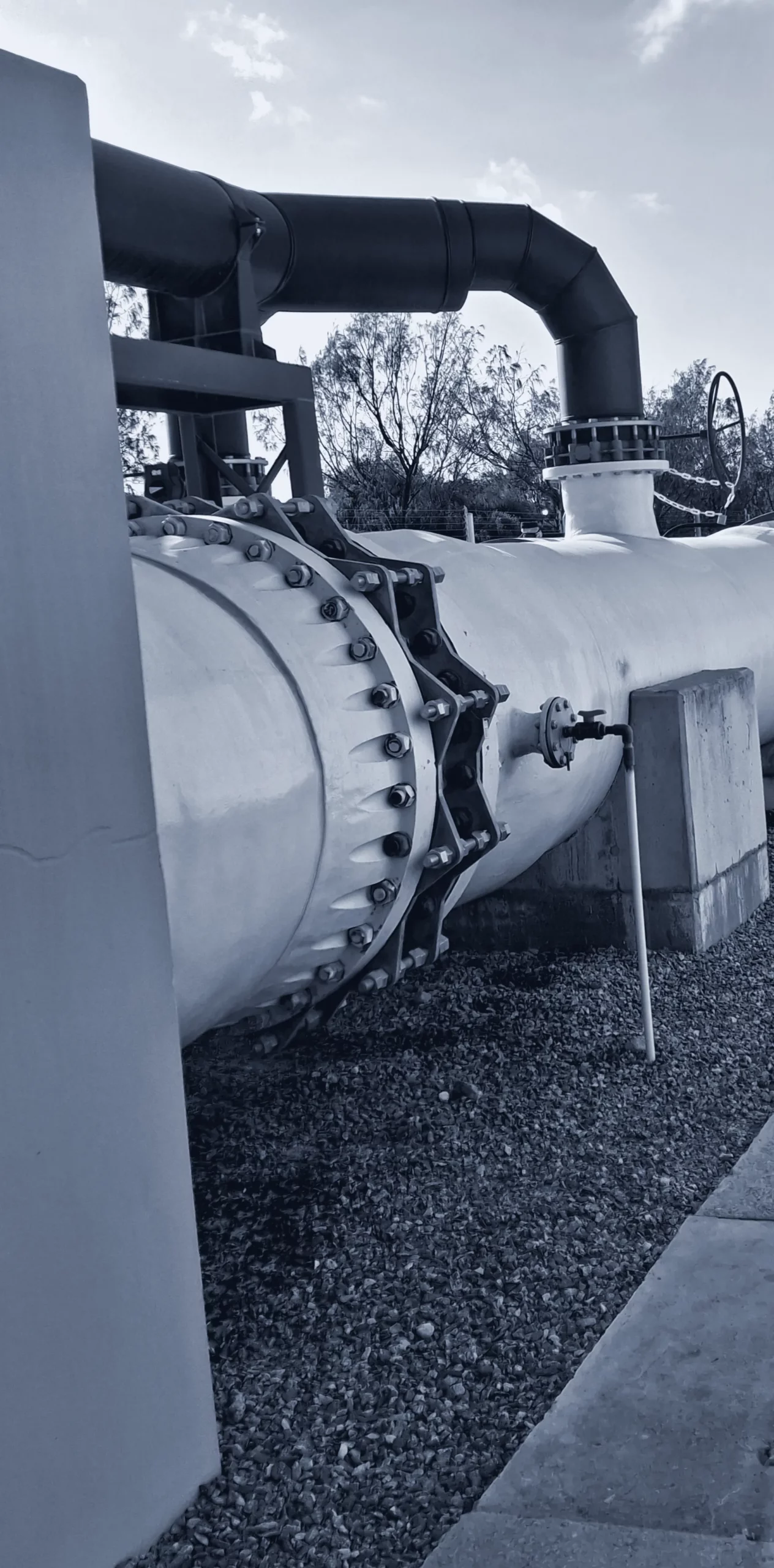 Large-diameter pipeline across an industrial site