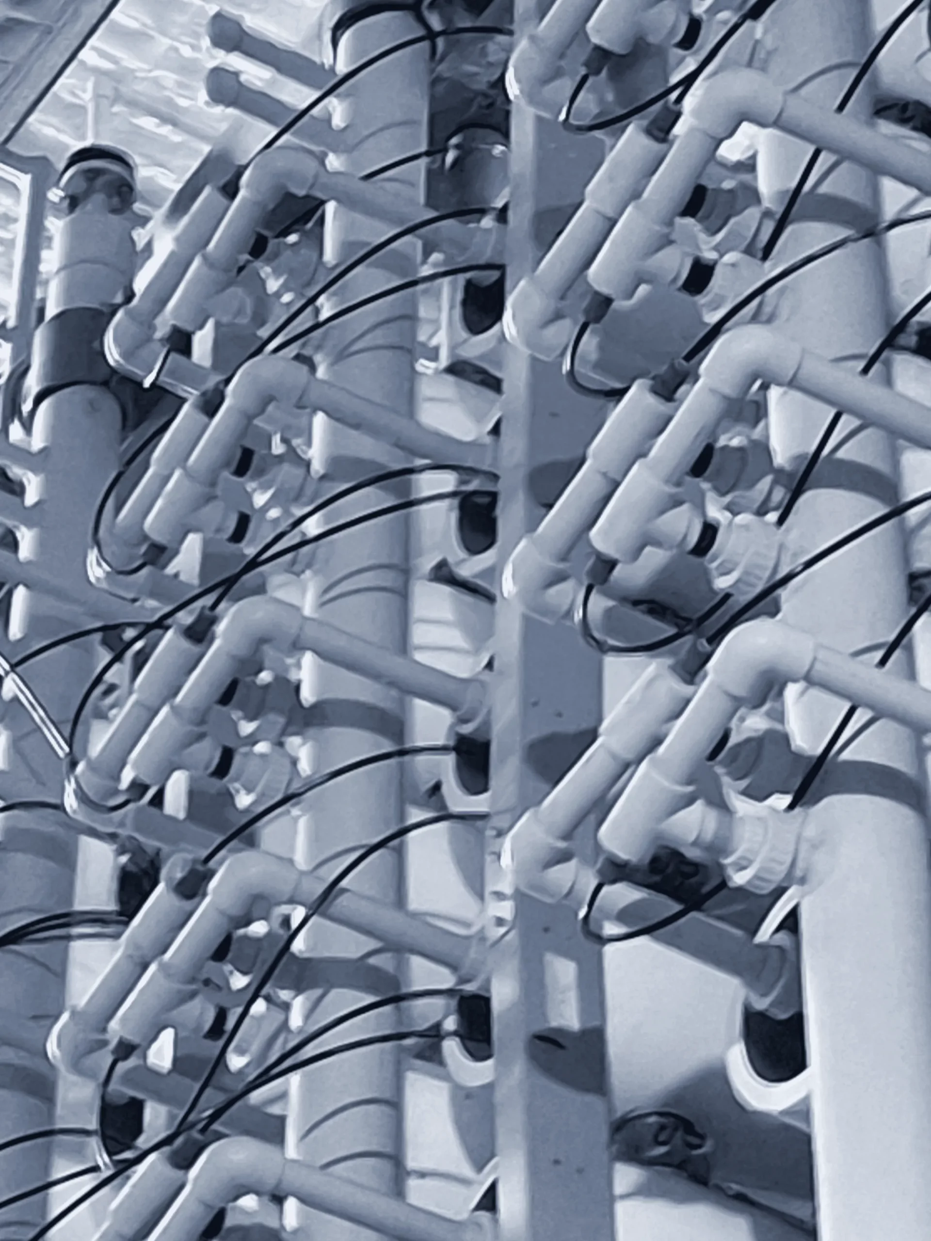 Close-up of reverse osmosis rack pipework under scrutiny