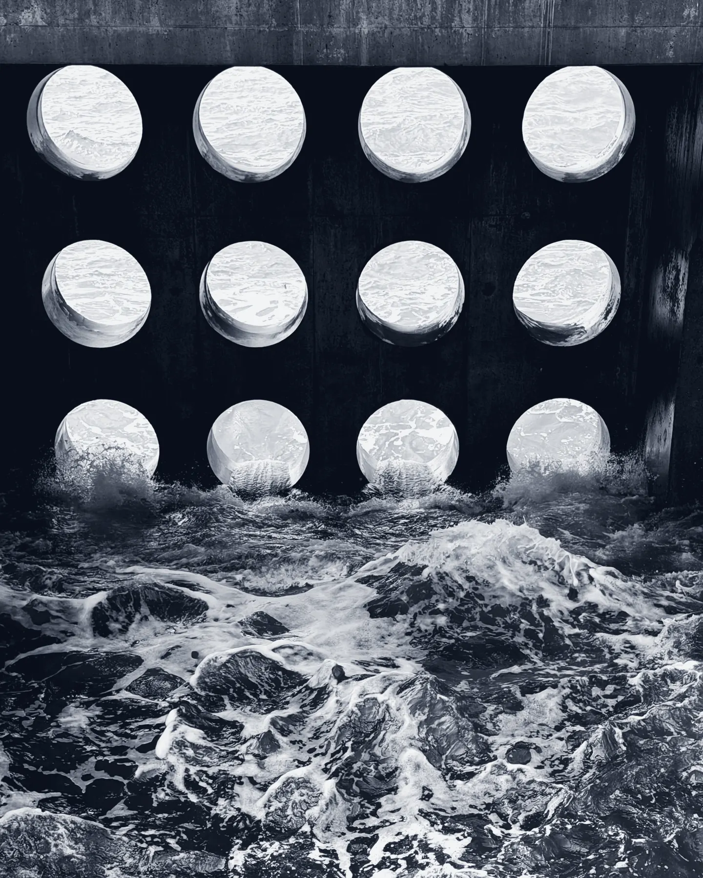 Water rushing through circular openings