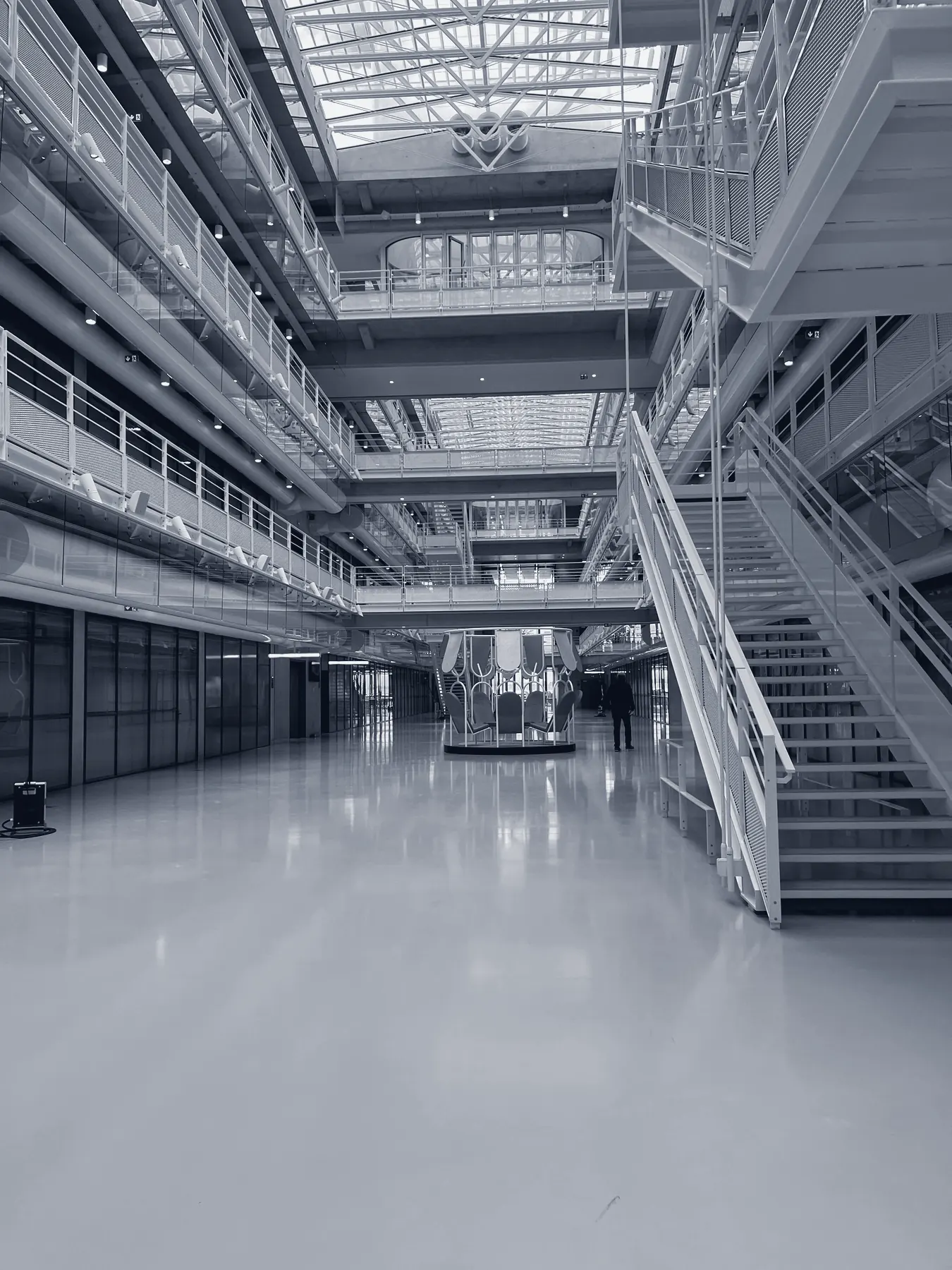 Office atrium, scoping call